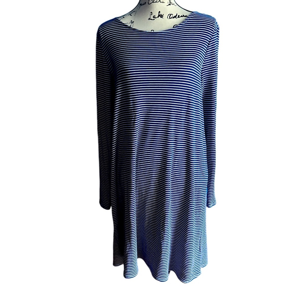Navy and white striped dress